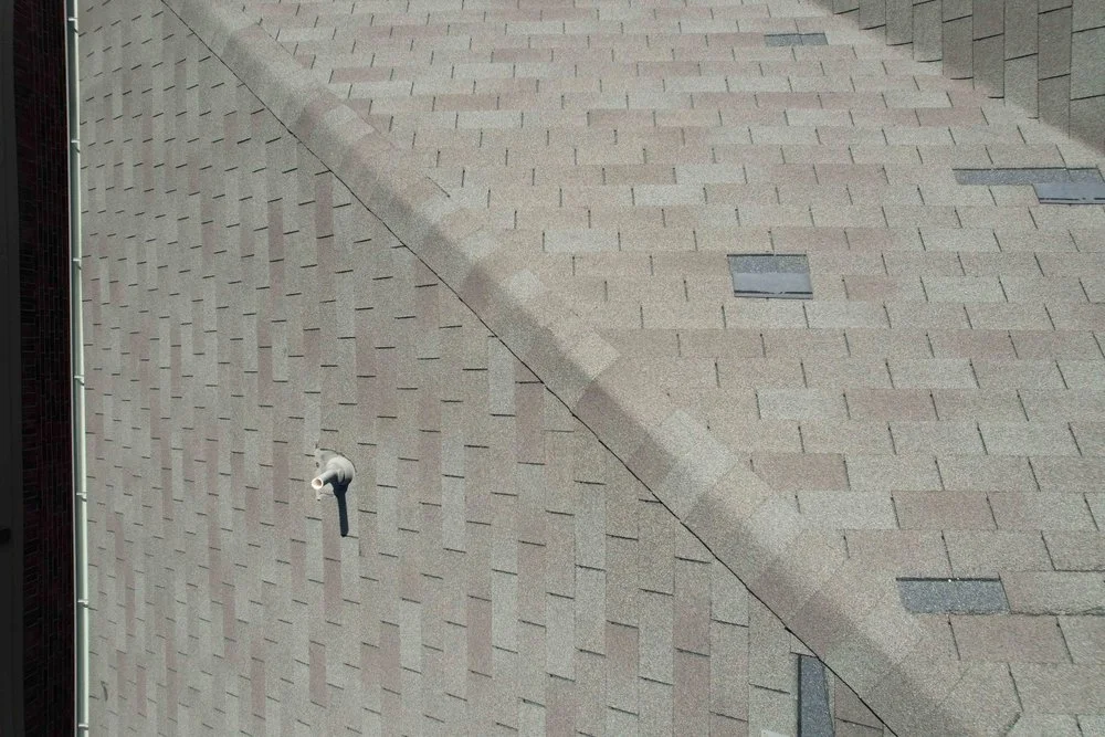 Aerial view of a shingle roof during a condition inspection